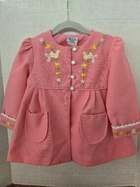 ❤ Sweetest Pink embroidered vintage baby Pea Coat Sears size 2 ❤
